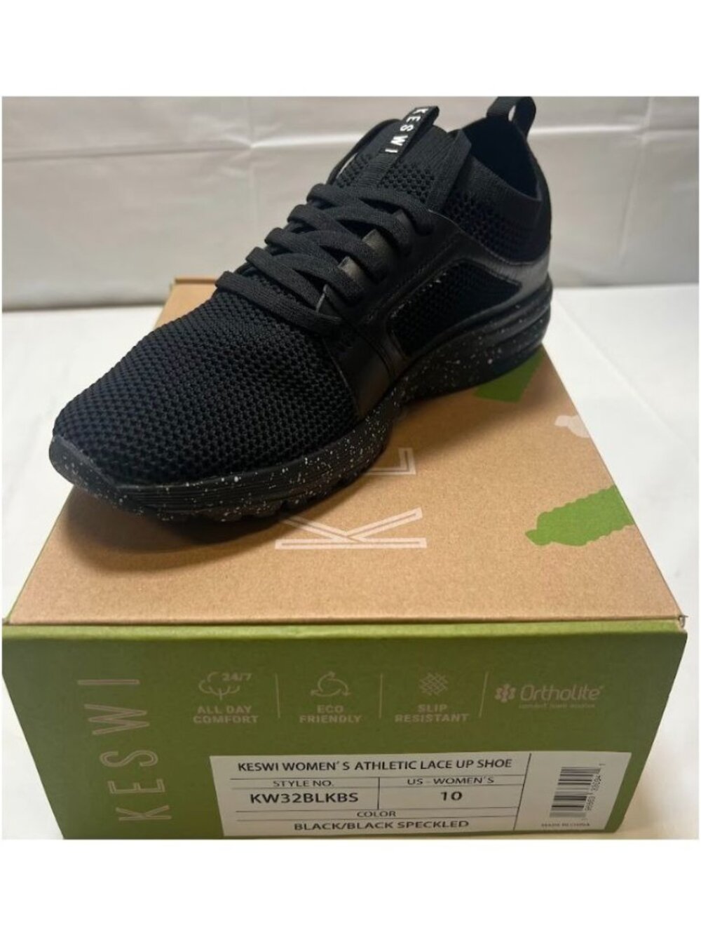 Keswi Womens Speckled Athletic Lace-Up Shoes Black Size 10 NEW